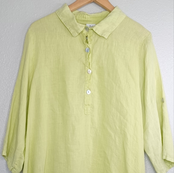 Match Point 100% Linen Artsy Lagenlook Lime Tunic Top - Picture 3 of 16